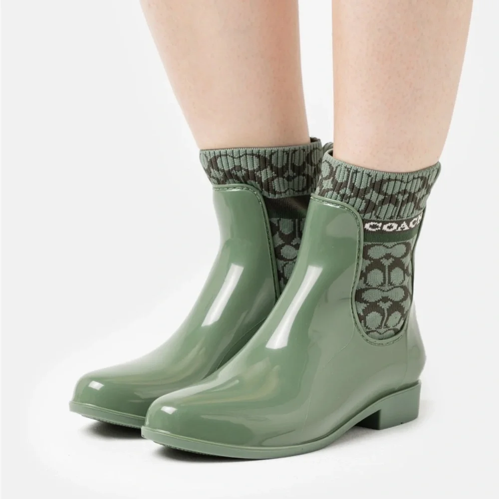 COACH Green Rivington Rain Booties - rubber wellies size 9 - Picture 1 of 8